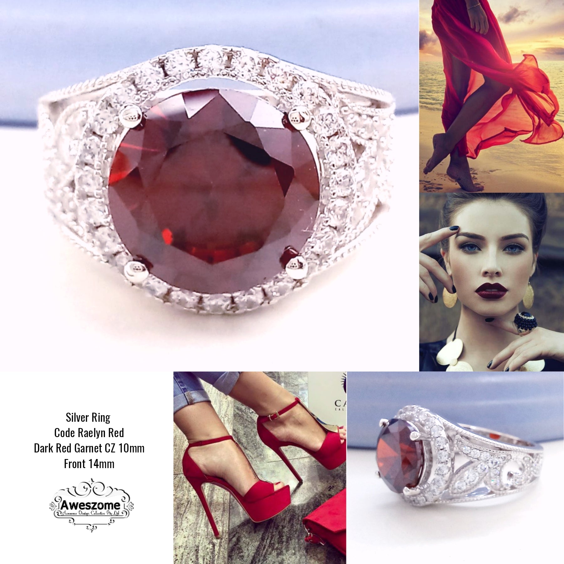 Silver Ring Raelyn Dark Red Garnet CZ