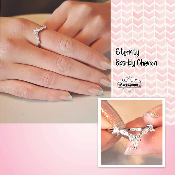 Silver Ring Eternity Sparkly Chevron