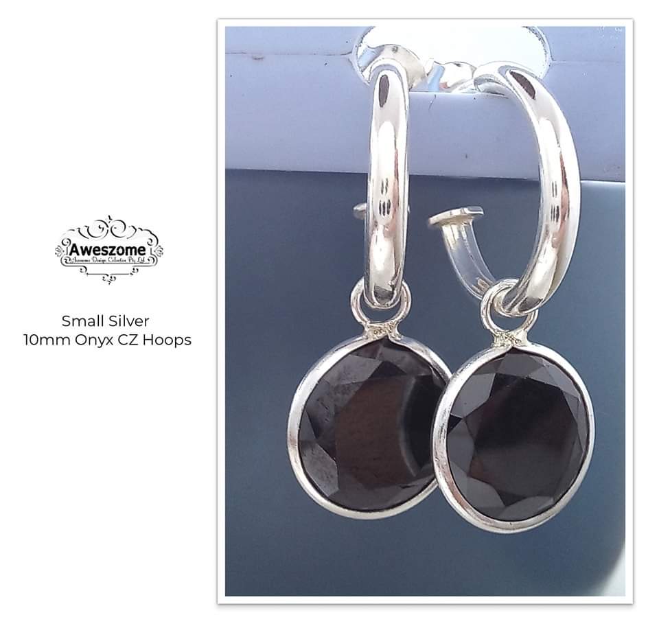 Silver Earrings Onyx Pretty Womens