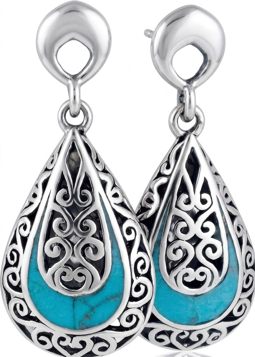 Silver Earrings Turquoise Filigré