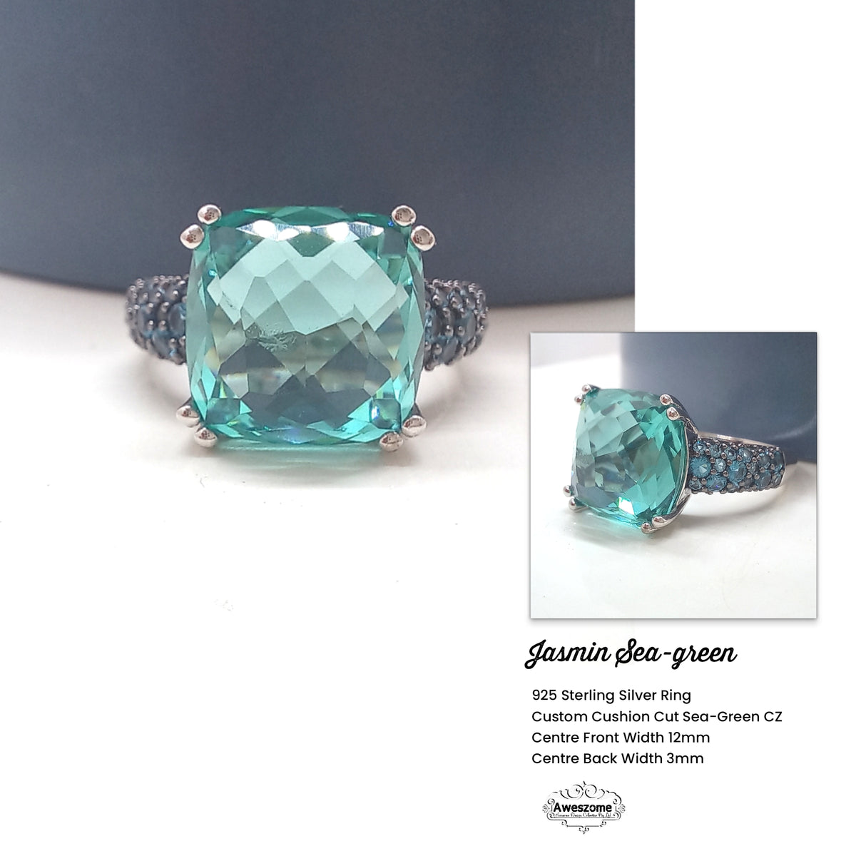 Silver Ring Jasmin Sea Green