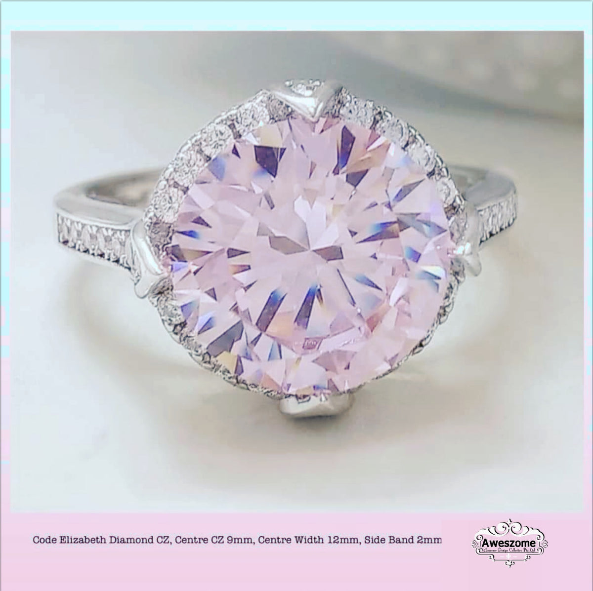 Silver Ring Elizabeth Light Diamond Pink