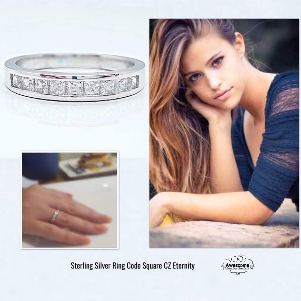 Silver Ring Square CZ Eternity