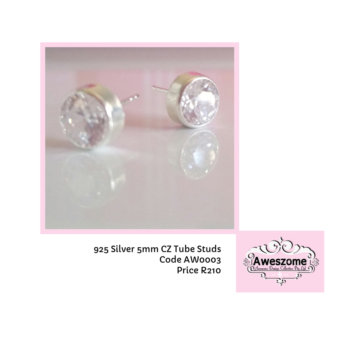 Silver Earrings Tube Stud 5mm