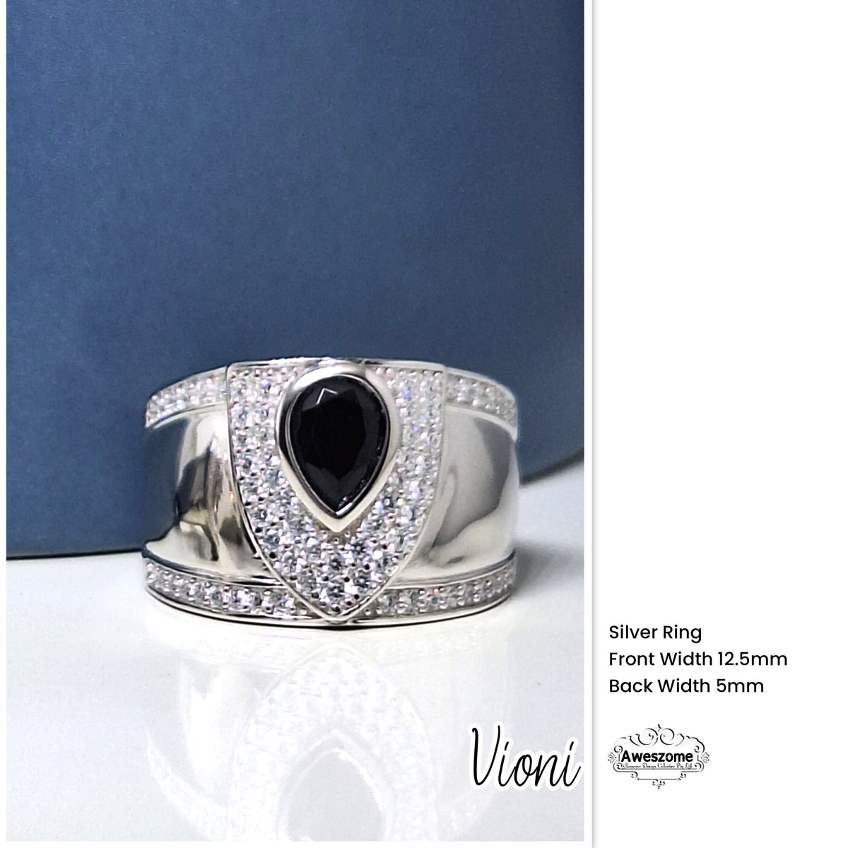 Silver Ring Vioni Onyx CZ