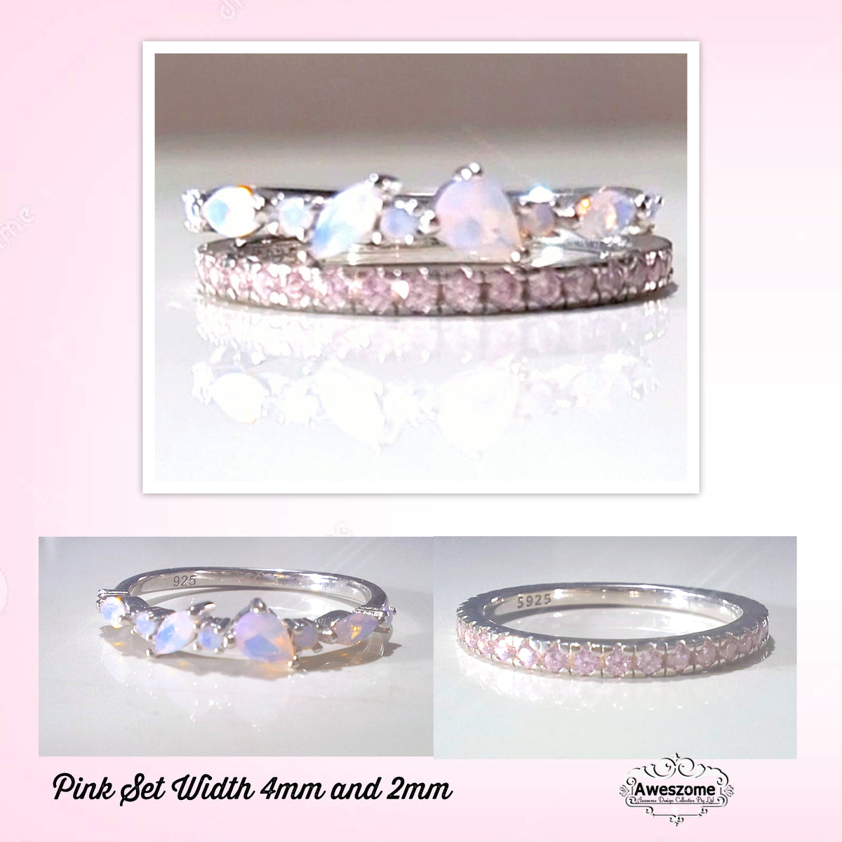 Silver Ring Pink Set