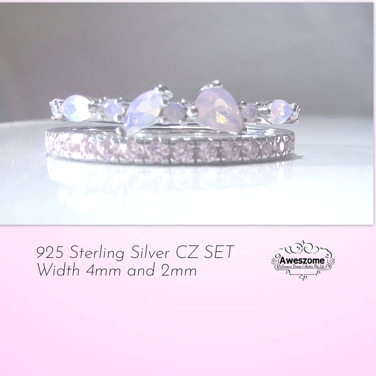 Silver Ring Pink Set