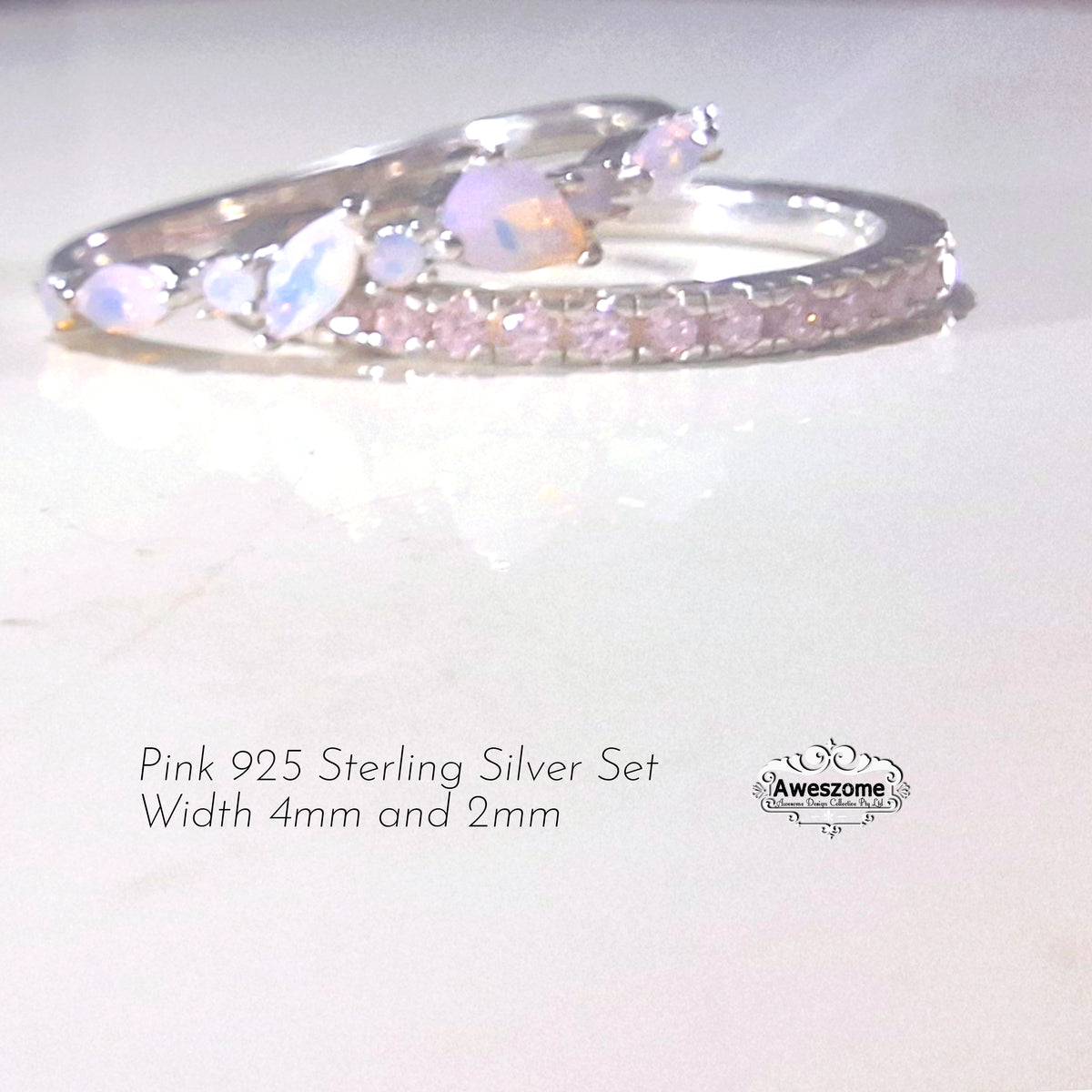 Silver Ring Pink Set