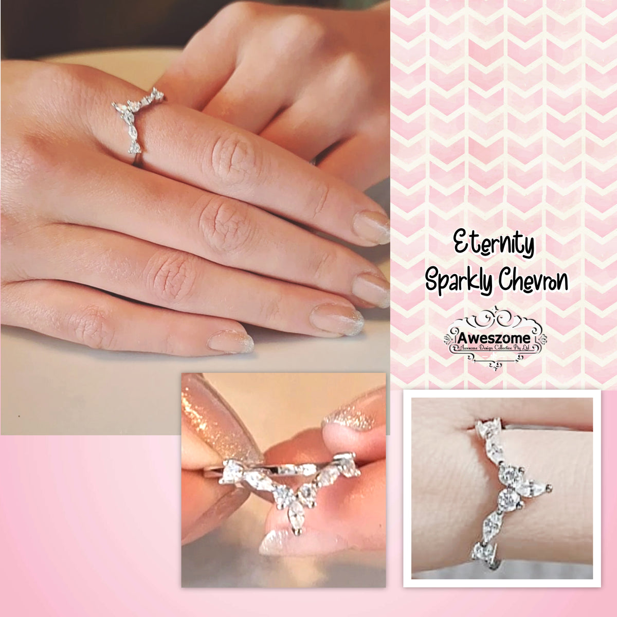 Silver Ring Eternity Sparkly Chevron