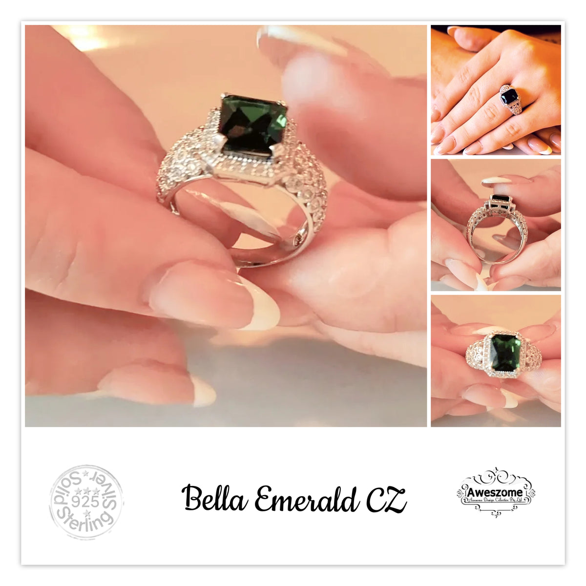 Silver Ring Bella Emerald CZ