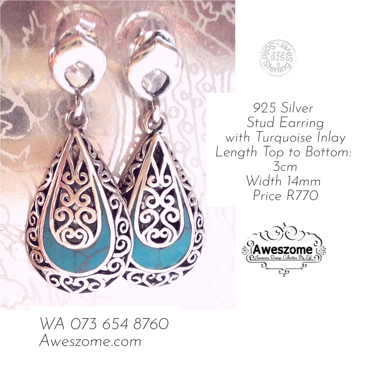 Silver Earrings Turquoise Filigré