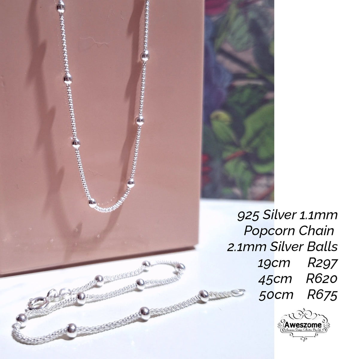 925 Silver Popcorn Chain with Silver Balls