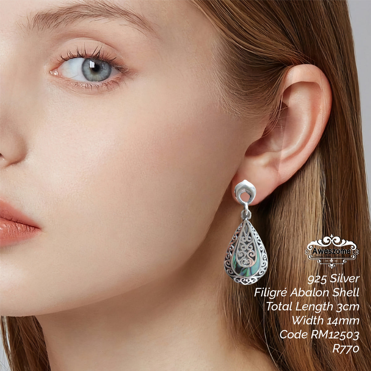 Silver Earrings Abalon Filigre RM12503