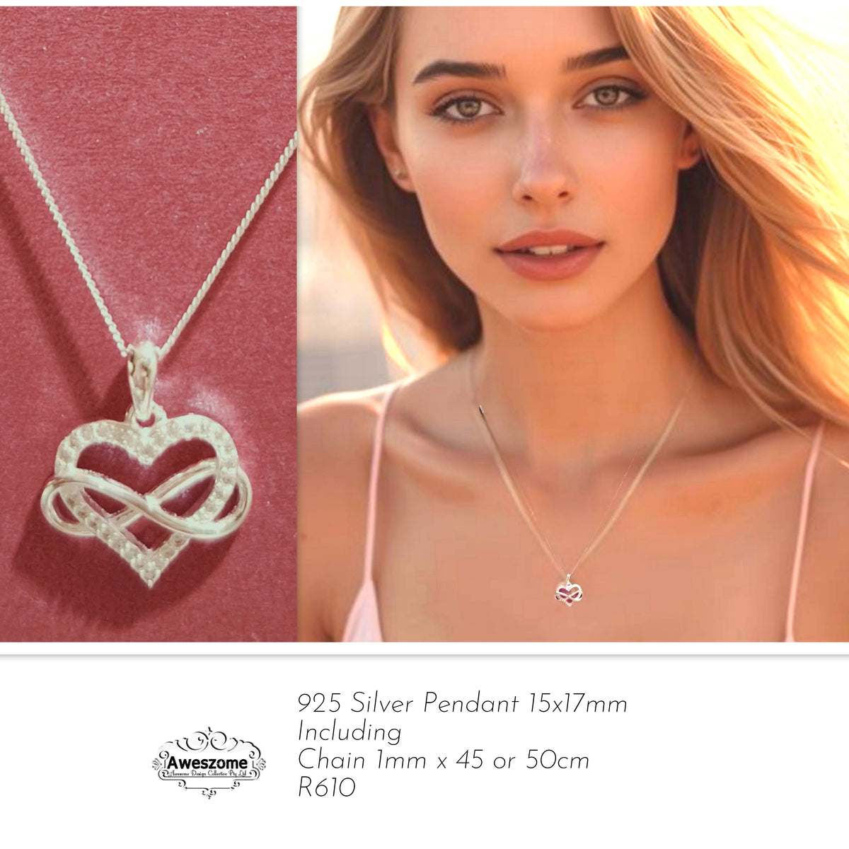 Silver Pendant Infinity Heart