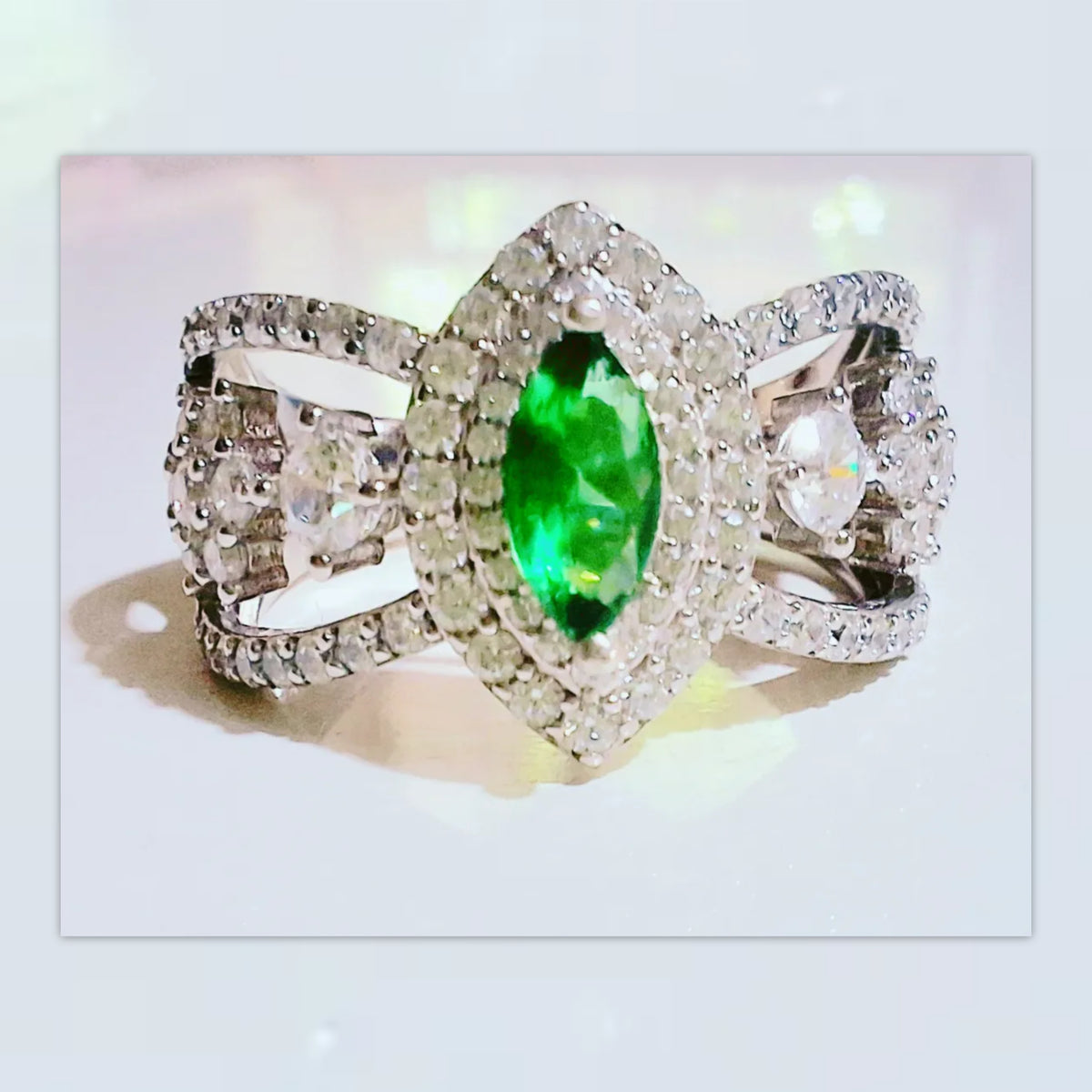 Silver Ring Nina Emerald Green CZ