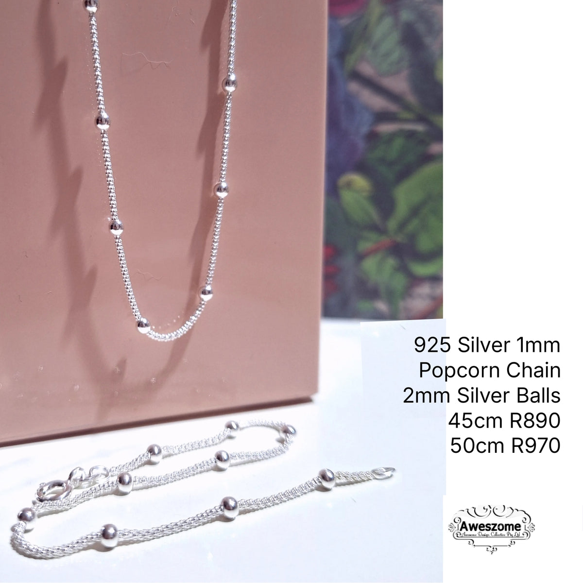 925 Silver Popcorn Chain with Silver Balls