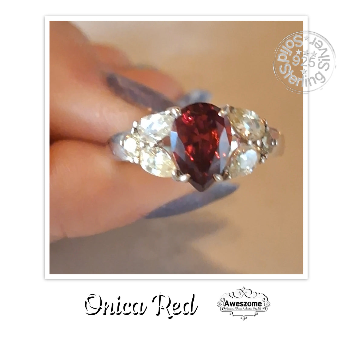 Silver Ring Onica Red