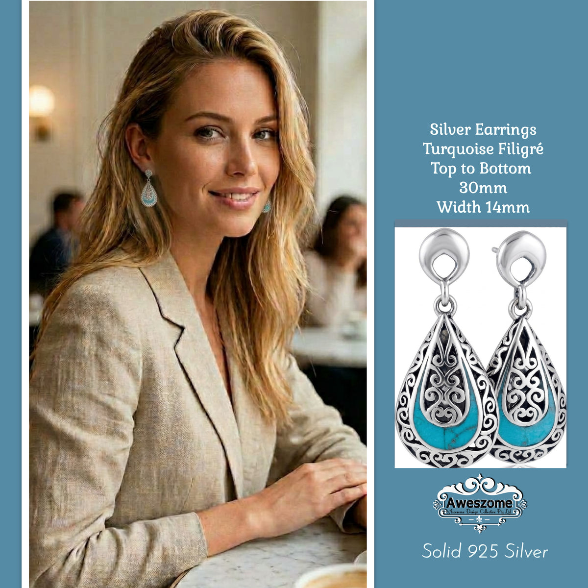 Silver Earrings Turquoise Filigré