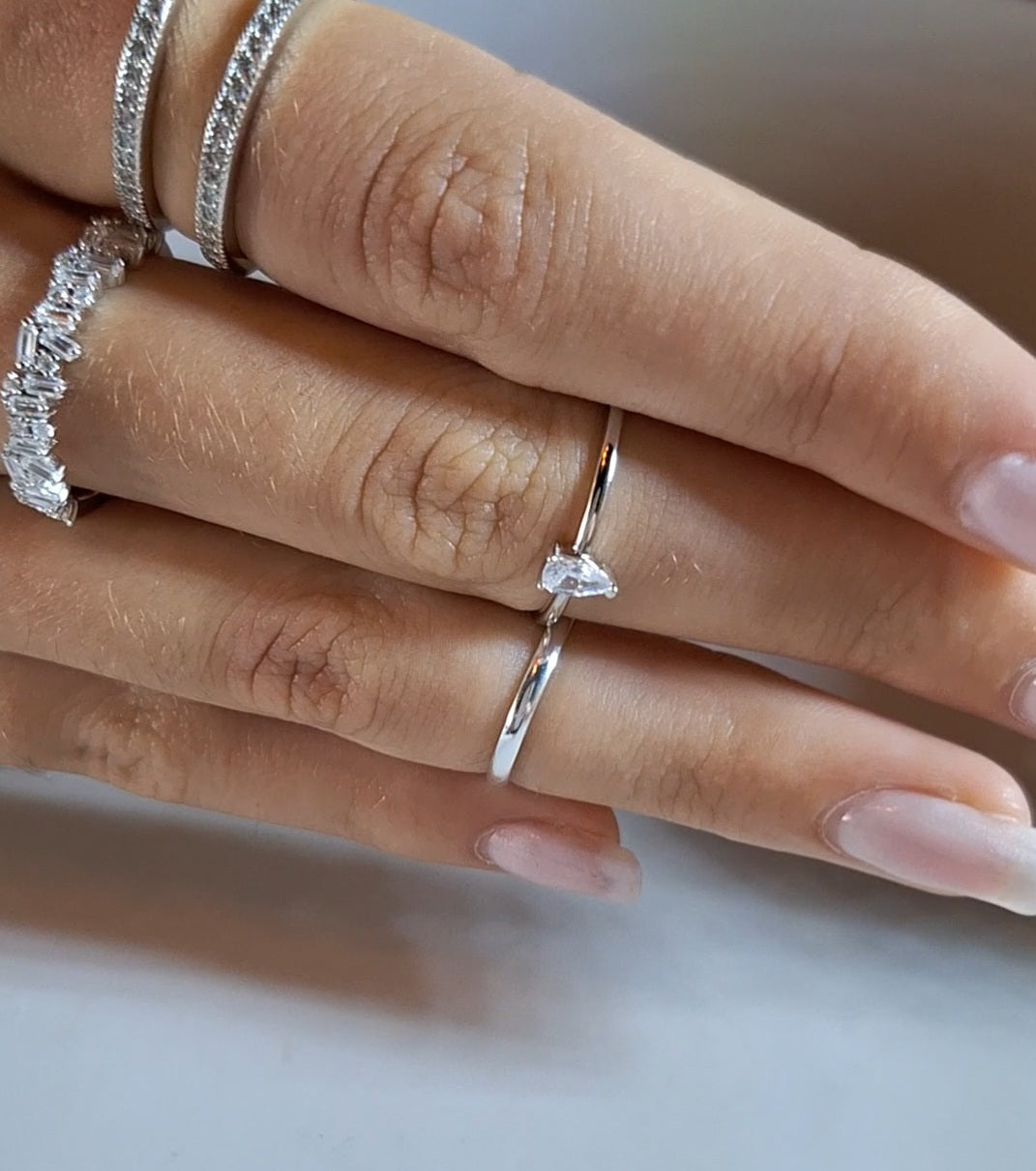 Silver Ring Stack Water Drop