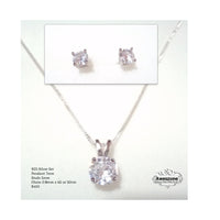 Silver Earrings CZ Pendant Set