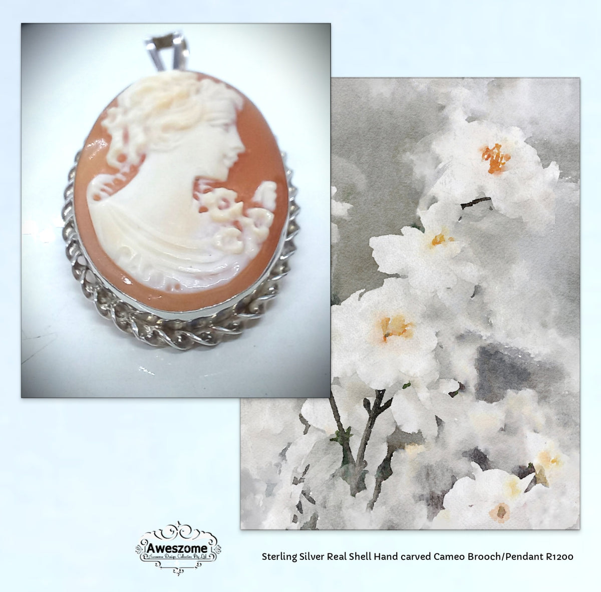 Sterling Silver Pendant Cameo Brooch