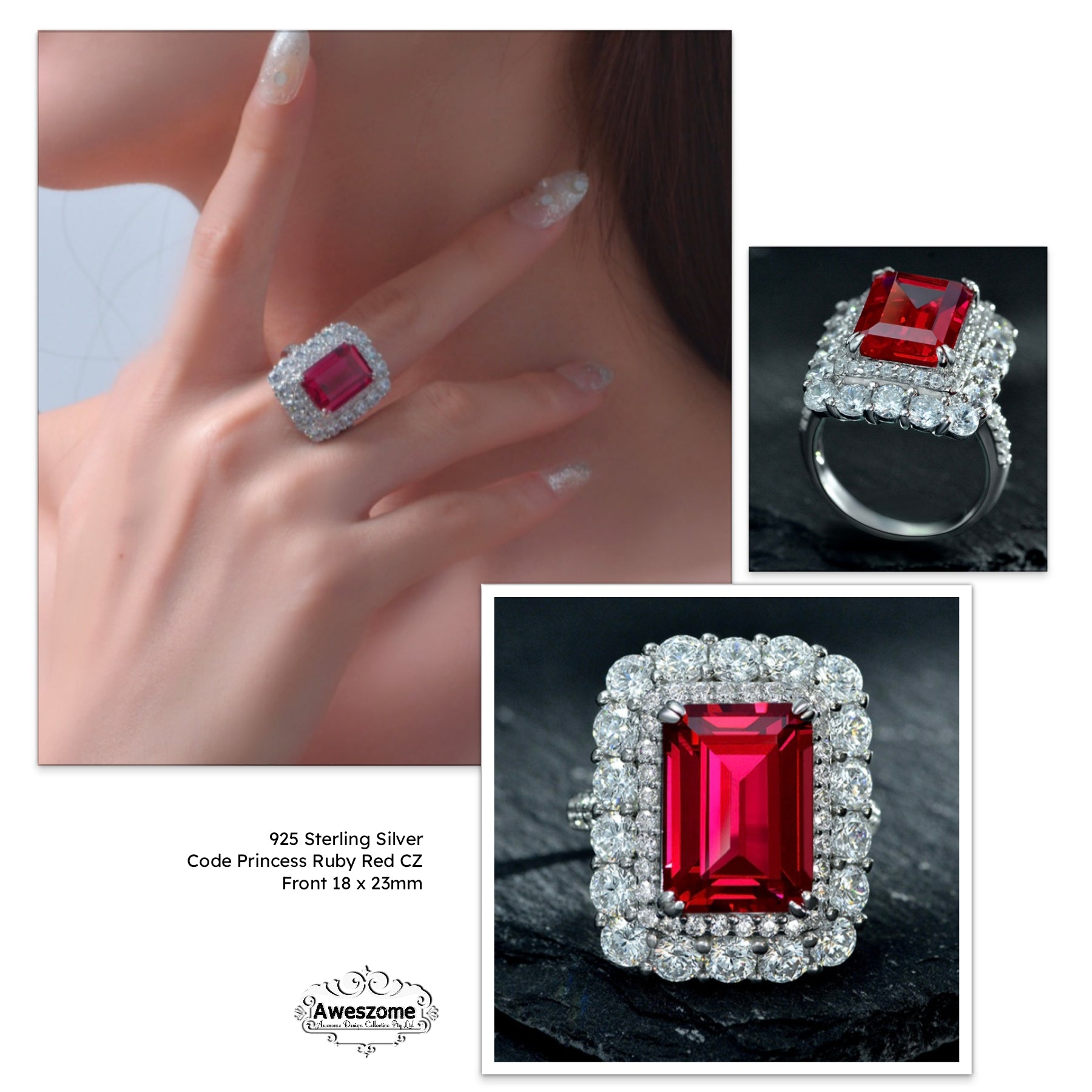 Silver Ring Princess Ruby Red