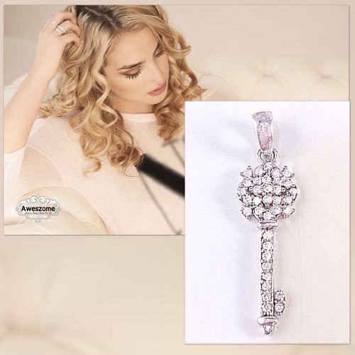 Sterling Silver Pendant CZ Key